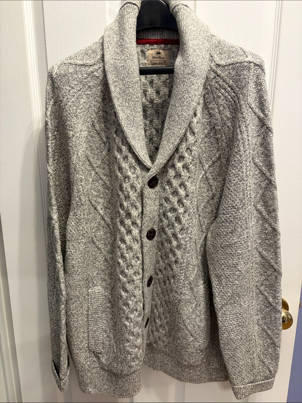 Men's Shawl Collar Cable Knit Cardigan Sweater - Light Gray